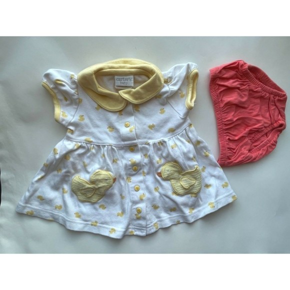 Girl's Size 3M 0-3 Months 2 Piece White Carter's Duck Dress + Target DC Baby - Picture 1 of 10